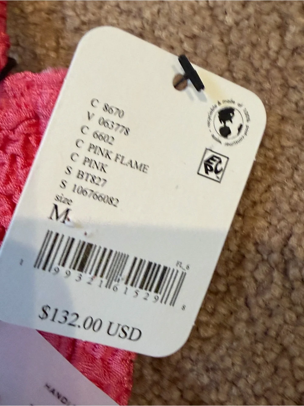 NWT new medium free people montce dita bikini top pink texture underwire Demi